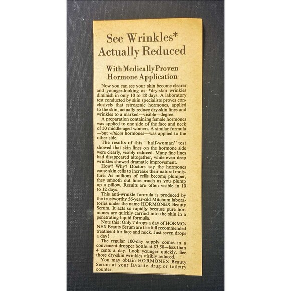 Hormonex Beauty Serum "See Wrinkles Actually Reduced" Vintage Print Ad 1970 - Picture 3 of 3